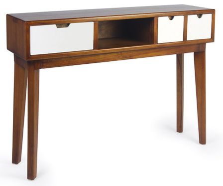 Console KRETOS - bois massif marron et blanc – 110 cm – 3 tiroirs