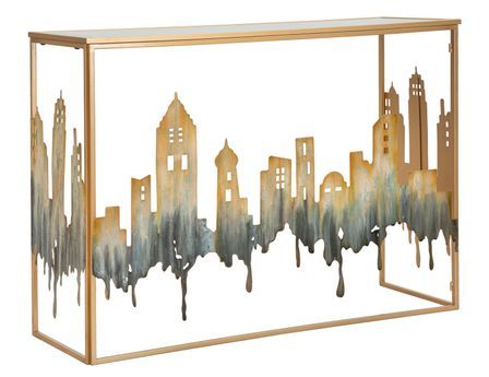 Console métal doré et miroir design urbain City