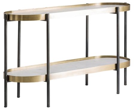 Console art déco acier doré et marbre blanc Mensa 137 cm