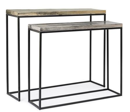 Lot de 2 consoles BRINA – Aluminium vieilli & acier noir