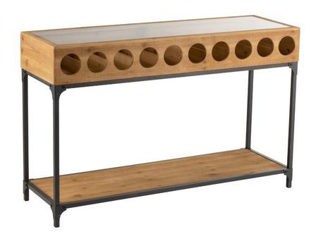 Console range-bouteilles bois massif foncé Vera L 120 cm