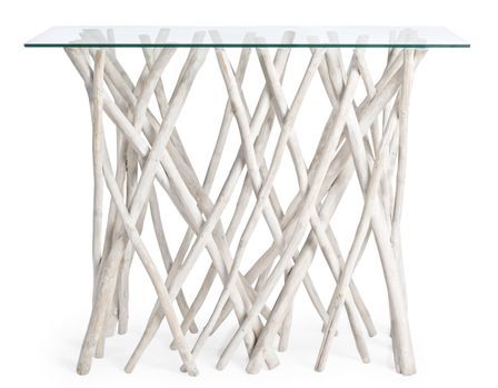 Console SAHEL – bois massif de teck blanchi & verre trempé – 100 x 40 cm