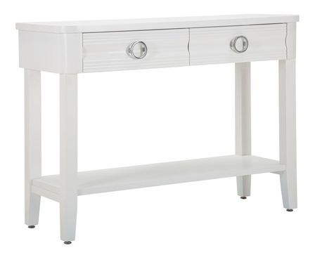 Console Shine bois blanc avec tiroirs et étagère