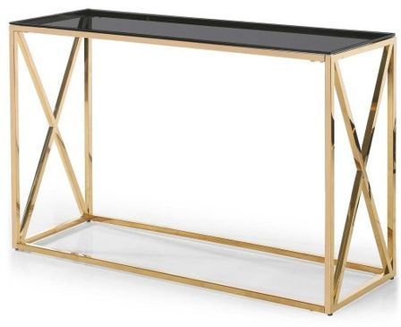 Console verre fumé et pieds doré Loulou 120 cm