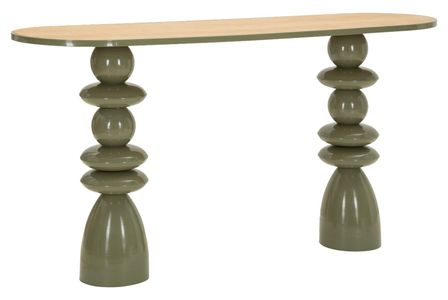 Console verte design en métal avec plateau en bois Caro