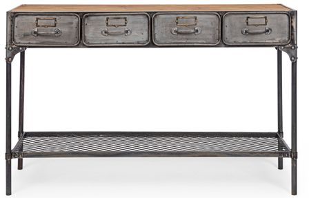 Console vintage acier argenté 4 tiroirs Zaka 120 cm