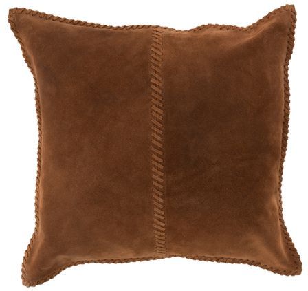 Coussin point carré cuir cognac Nica 44 x 44 cm