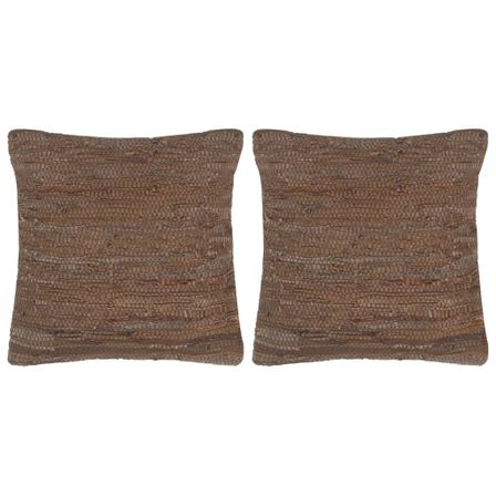 Coussins chindi 2 pcs Marron 45x45 cm Cuir et coton