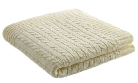 Couverture Tricot Coton Ecru Torsades Doux Nid