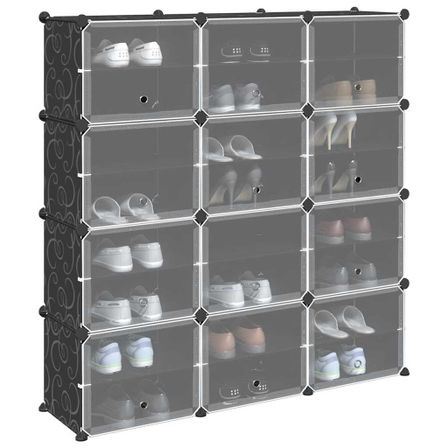 Cubes de rangement 12 pcs avec portes noir PP