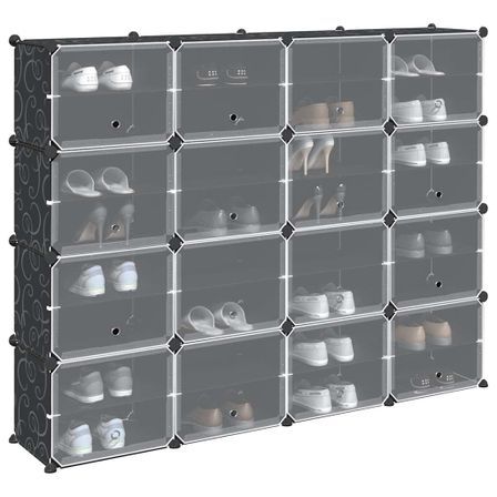Cubes de rangement 16 pcs avec portes noir PP