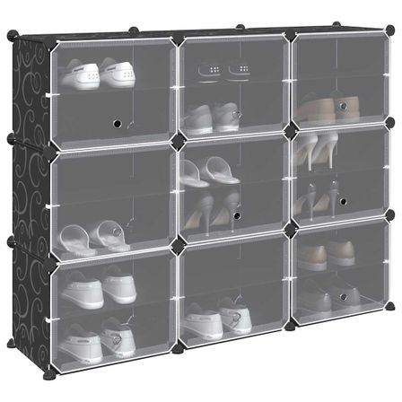 Cubes de rangement 9 pcs avec portes noir PP