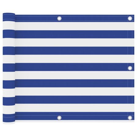 Écran de balcon Blanc et bleu 75x500 cm Tissu Oxford
