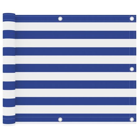 Écran de balcon Blanc et bleu 75x600 cm Tissu Oxford