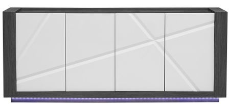 Enfilade 4 portes avec leds blanc laqué et gris Kantz