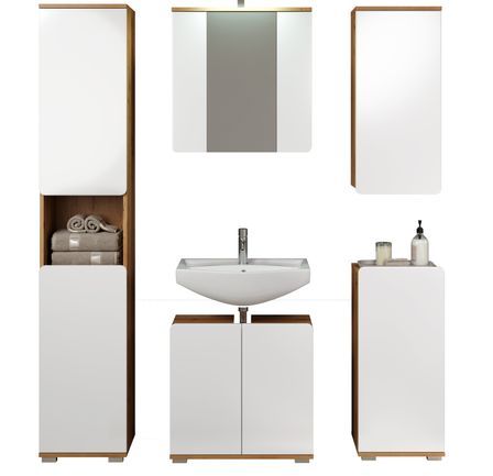 Ensemble 5 pièces de salle de bain blanc brillant et chêne artisanal Klara