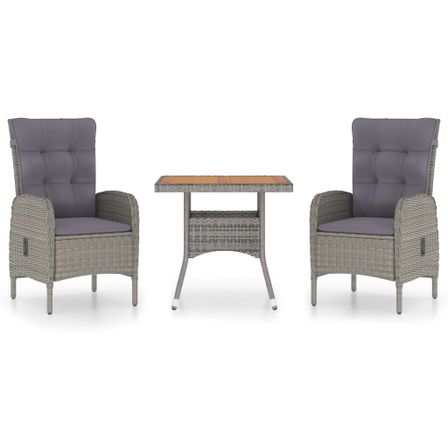 Ensemble à dîner de jardin 3 pcs Résine tressée et acacia Gris