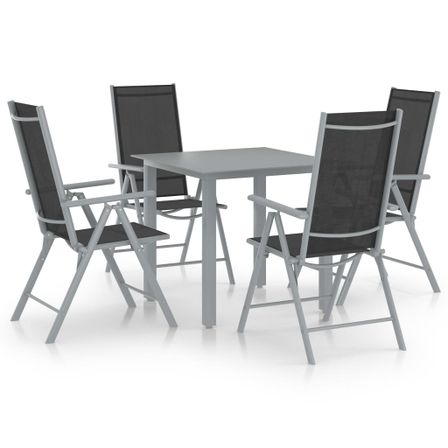 Ensemble à dîner de jardin 5 pcs Aluminium Argenté et noir