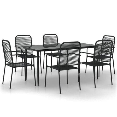 Ensemble à dîner de jardin 7 pcs Noir Corde de coton et acier