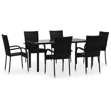 Ensemble à dîner de jardin 7 pcs Noir Résine tressée