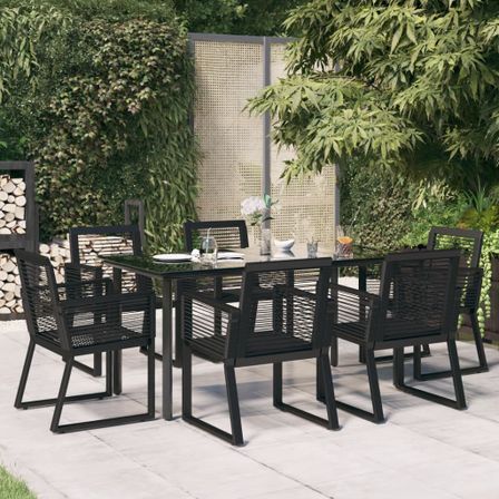 Ensemble à dîner de jardin 7 pcs Noir Rotin PVC