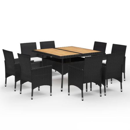 Ensemble à dîner de jardin 9 pcs Résine tressée et acacia Noir 2
