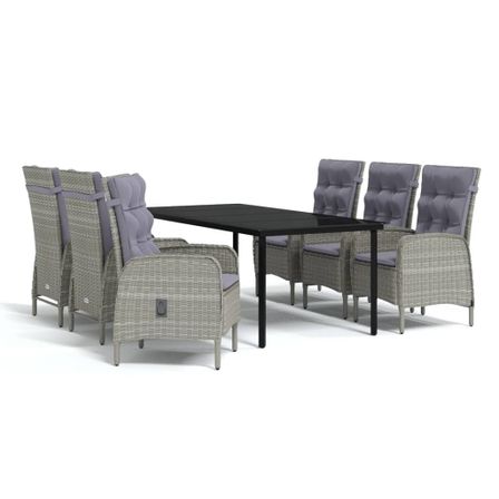 Ensemble à dîner de jardin avec coussins 7 pcs Gris et noir