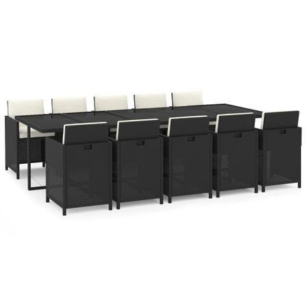 Ensemble à dîner de jardin coussins 11 pcs Résine tressée Noir