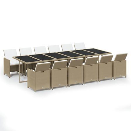 Ensemble à dîner de jardin coussins 13 pcs Résine tressée Beige