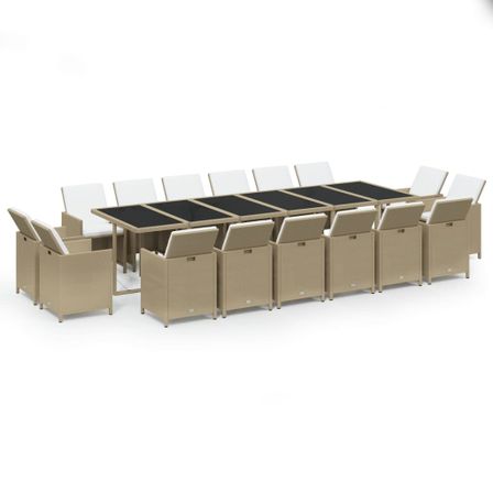 Ensemble à dîner de jardin coussins 17 pcs Résine tressée Beige