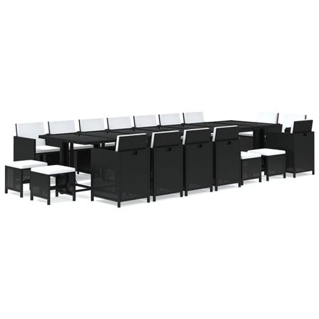Ensemble à dîner de jardin coussins 19 pcs Résine tressée Noir 2