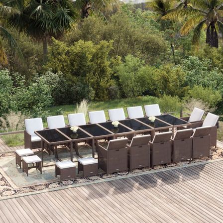 Ensemble à dîner de jardin coussins 19pcs Résine tressée Marron