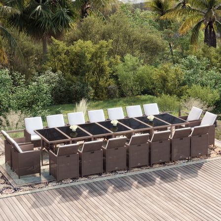 Ensemble à dîner de jardin coussins 19pcs Résine tressée Marron 2