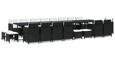 Ensemble à dîner de jardin coussins 21 pcs Noir Résine tressée