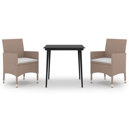 Ensemble à dîner de jardin coussins 3 pcs Résine tressée Verre 2