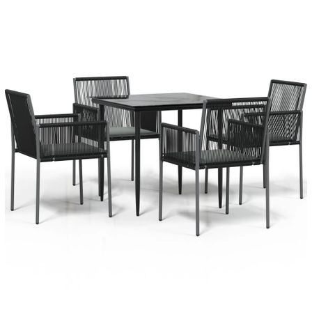 Ensemble à dîner de jardin coussins 5 pcs noir rotin et acier