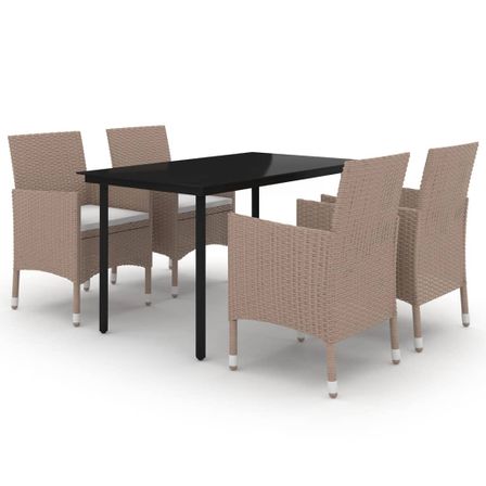 Ensemble à dîner de jardin coussins 5 pcs Résine tressée Verre 5