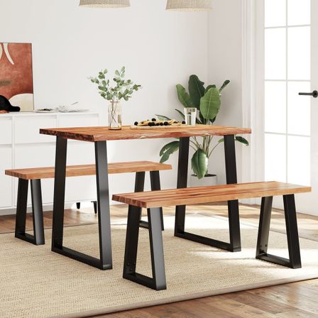 Ensemble à manger 3 pcs avec bord vivant bois massif d'acacia