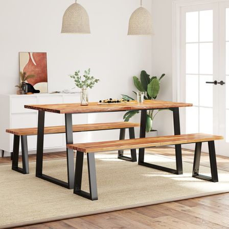 Ensemble à manger 3 pcs avec bord vivant bois massif d'acacia