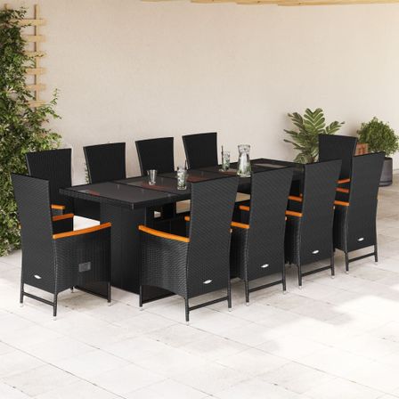 Ensemble à manger de jardin 11 pcs coussins noir résine tressée