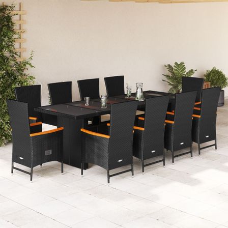Ensemble à manger de jardin 11 pcs coussins noir résine tressée