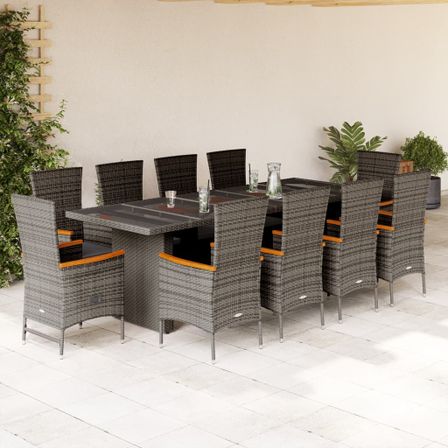 Ensemble à manger de jardin 11pcs avec coussins gris poly rotin
