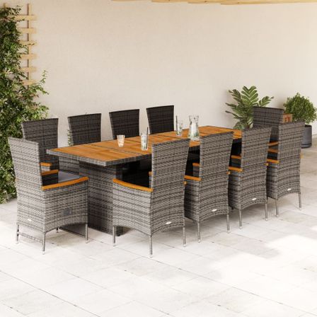 Ensemble à manger de jardin 11pcs avec coussins gris poly rotin