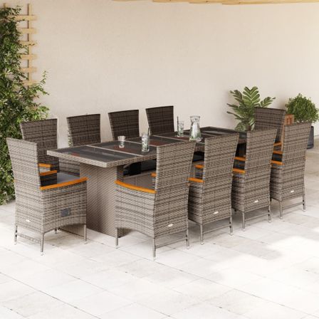 Ensemble à manger de jardin 11pcs avec coussins gris poly rotin