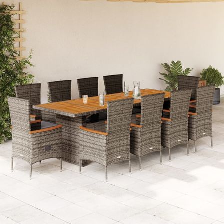 Ensemble à manger de jardin 11pcs avec coussins gris poly rotin