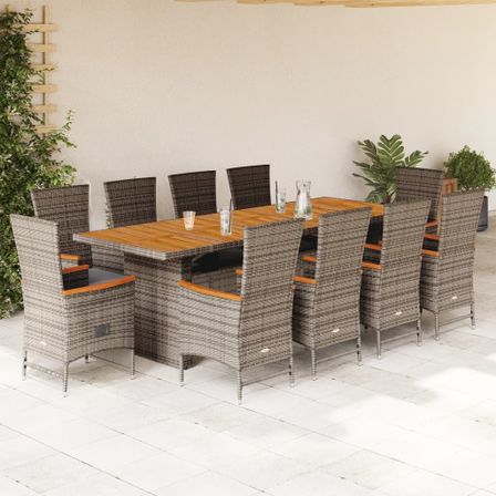 Ensemble à manger de jardin 11pcs avec coussins gris poly rotin