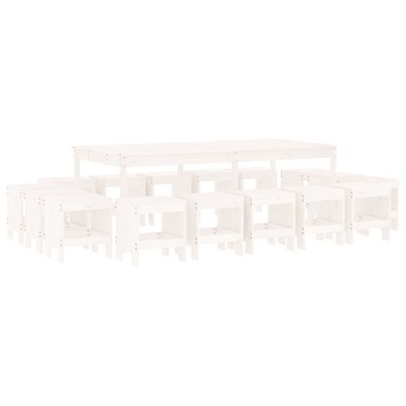 Ensemble à manger de jardin 17 pcs blanc bois massif de pin