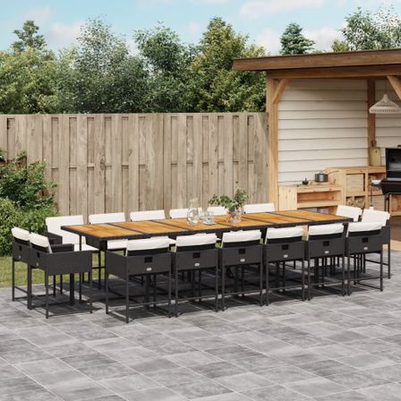 Ensemble à manger de jardin 17 pcs coussins noir résine tressée