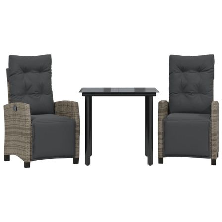 Ensemble à manger de jardin 3 pcs coussins gris résine tressée