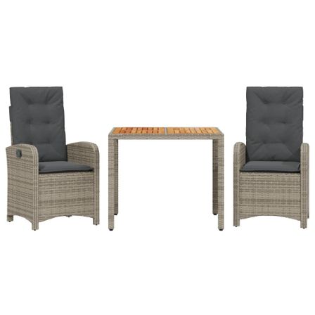 Ensemble à manger de jardin 3 pcs coussins gris résine tressée